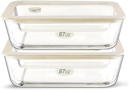 Glass Food Container Set with Glass Lid, Large Glass Meal Prep Container Set, Airtight Glass Food Storage Containers with Air Vent Lid, 2 Pack, Large, 87oz, LeakProof, 100% Plastic Free, White color,