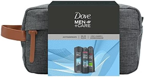 Dove Men+Care Neceser Hombre Set de Baño con Bolsa de Aseo Gel de Ducha Clean Comfort + Champú y Acondicionador 2 en 1 + Desodorante Antitranspirante Roll On + Gel Hidroalcohólico + Tarro Crema
