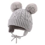 JANGANNSA Winter Baby Girls Beanie Infant Toddler Warm Hat for Boys Knitted Baby Beanies with Pompom (Gray, 6-24 Months)