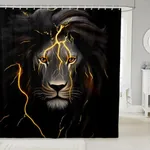 Lion Shower Curtain For Bathroom Gold Lightning Lion Head Bathroom Decor Sets With 12 Hooks Wild Animal Theme Home Decor Waterproof Polyester Shower Curtain For Boys Teens Men Black Grey 72"Wx72"L