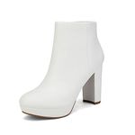 DREAM PAIRS Women's High Chunky Heel Ankle Boots Platform Short Ladies Booties,Size 7,White/Pu,Stomp