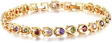 Women Bracelets, 18K Multi-Gemstone and Diamond Tennis Bracelet Gold Heart Bracelets for Women (Diamond Bracelet)