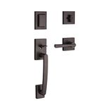 Baldwin Spyglass Single Cylinder Front Door Handleset Featuring SmartKey Security in Venetian Bronze, Prestige Series with a Modern Contemporary Slim Door Handleset and Square Lever