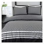 FAIRWAYUK Single Duvet Set - Poly Cotton Hotel Quality Reversible Greek Key Printed Quilt Cover with Pillowcase, Ultra Soft White and Black Bedding, 137x200cm