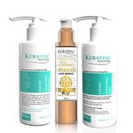 Keratin Hair Combo Kit | Keratin Hair Shampoo, Mask and Serum Infused with Keratin, Almond Oil, Jojoba Oil for Curly Wavy and Straight Hair | Sulfate Free Shampoo for Dry Damaged or Color Treated Hair | Reduces Dandruff | Made in India