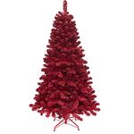 KI Store Flocked Red Christmas Tree 6ft Artificial Christmas Tree with Flocking Red Snow Unlit for Voluntines Xmas