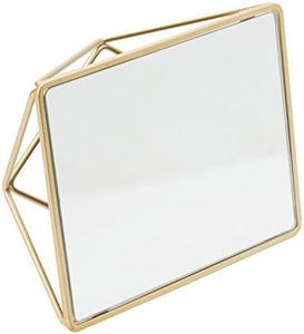 Home Details Free Standing Geometric Vanity Mirror, Horizontal or Vertical, Make-up & Shaving Use, Tabletop, Satin Gold