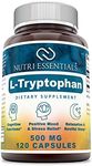 Nutri Essentials L-Tryptophan Dietary Supplement - Natural Sleep Aid Supplements with 500 mg of Free Form L Tryptophan - for Stress Relief, Circulation & Immune Support 120 Capsules