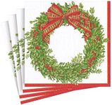 Caspari Boxwood and Berries Wreath Paper Holiday Cocktail Napkins - 20 Per Package