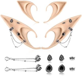 FRESHME Elf Ears with Piercing - Soft Cosplay Fairy Pixie Ears with Vintage Chain, Elven Ear Halloween Custome Renaissance Christmas Accessories for Women