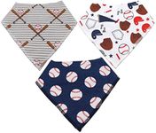 LNGLAT 3-Pack Baby Bandana Drool Bibs for Boys and Girls with Adjustable Snaps, Organic Cotton Soft and Absorbent Newborn bibs, Toddler Baby Baseball Pattern Bibs for Drooling and Teething