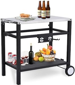 Garvee Outdoor Grill Cart, Pizza Oven Stand, Stainless Steel Flattop Grill Cart, BBQ Prep Table with Wheels & Hooks, Side Handle (Silver)