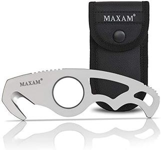 Maxam Gut Hook & Sheath - Hunting Knife for Gutting & Skinning Deer, Elk, Hogs, Cutting Fishing Lines, Lift Hot Grates - Stainless Steel Blade with Pouch - Outdoor Survival Gear for Hunters - 5-inch