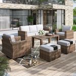 HERA'S HOUSE Patio Furniture Set with 4.92" Wide Armrests, Swivel Glider Chairs with 5.5" Waterproof Cushions, 6 Pieces Outdoor Wicker Furniture Conversation Set for Lawn Backyard Deck, Light Grey