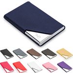 Waylipun Business Card Holder, Professional PU Leather & Stainless Steel Business Name Card Case, Keep Business Cards in Immaculate Condition, Slim Metal Pocket Card Holder with Magnetic Shut(Blue)