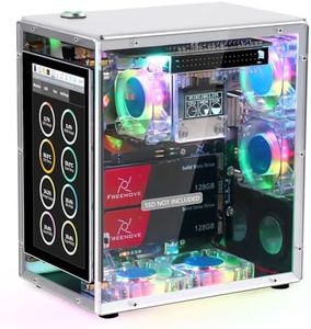 Freenove Raspberry Pi 5 NAS Case Kit, Quad M.2 NVMe SSD Slots, 5 PWM ARGB Fans Light Sync, CPU Tower Cooler, 4.3" Touchscreen, Stereo Speakers, 3.5 mm Audio (SSD NOT Included)