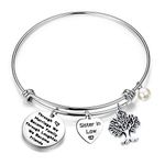 QIIER Sister In Law Bracelet Through Marriage We Became Family Quote Bangle Bracelet Gift for Sister In Law (silver)