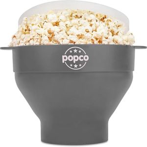 The Original Popco Silicone Microwave Popcorn Popper with Handles, Silicone Popcorn Maker, Collapsible Bowl Bpa Free and Dishwasher Safe - 15 Colors Available (Gray)