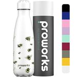 Proworks Stainless Steel Water Bottle, BPA Free Vacuum Insulated Metal Water Bottle for 12 Hours Hot & 24 Hours Cold Drinks, Sports Flask Great for Work, Gym, Travel - 750ml (White Bee, 750ml)