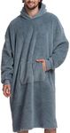 Mad Dog Men's Sherpa Fleece Wearable Blanket Hoodie - Cozy Long Sleeves Hooded Poncho Jacket For Adults, One Size, Jeans