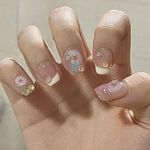 French Cute False Nails Extra Short Kids Stick on Nails with Mermaid Bubble Beads 24pcs Square Press On Nails with Glue Sweet Colour Design Funny Fake Nails for Women Girls (Sweet Heart)