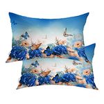 BaoNews Blue Vintage Butterflies Throw Pillow Covers,Flower Cushion Cover Digital Blended Hidden Zipperl Decorative Pillowcases for Hair Skin Lumbar 12X20 IN 2 Pcs