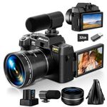 Monitech 4K Camera, 52mm Wide Angle and Micro Lens Digital Camera, 3” LCD Display Point and Shoot Cameras for Photography, Vlogging Camera for YouTube, 16X Digital Zoom 48MP Video Camera,Black