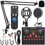 Podcast Equipment Bundle, Audio Interface with Cardioid Designer BM800 Mic for Gamer and All-in-One DJ Mixer, Perfect for Live Streaming, Singing, YouTube, Gaming