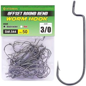 Offset-Worm-Hooks-for-Bass-Fishing-Round Bend Plastic Worms Texas Rig Hook Black Red 1/0 2/0 3/0 4/0