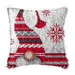 LAPATAIN Latch Hook Kits for DIY Throw Pillow Cover,Red Christmas Hat Needlework Cushion Cover Hand Craft Crochet 17x17inch