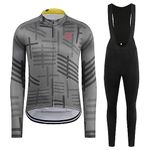 GCRFL Winter Cycling Jersey Sets Thermal Fleece Bike Jersey + Bib Pants, Long Sleeve Cycling Clothing Sets for Man (Grey, M)