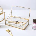 HUWIX™ Metal Decorative Rectangular Clear and Vintage Glass Box | Decorative Jewellery Organisers Storage Box, Accent, Wedding Bridal Party Gift Box(8x5x2.5 Inches)