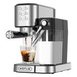 KOTLIE Espresso Coffee Machine with Automatic Milk Frother, 20Bar One-Touch Coffee Machines for Espresso, Cappuccino and Latte, ESE Pod Compatible (CM5180-UK) (Black)