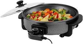 Ovente SK11112B Electric Skillet with Non-Stick Aluminum Body, 12 Inch, 1400-Watts, Temperature Controller, Tempered Glass Cover, Cool-Touch Handles, Black