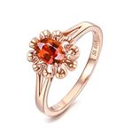 Daesar 18ct Gold Ring for Women Rings Wedding 0.61ct Orange Sapphire Hollow Flower Oval Engagement Rings Rose Gold Ring Size 9