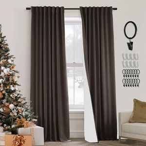 PANELSBURG Dark Brown Linen Blackout Curtains 2 Panels,Room Darkening Thermal Black Out Drapes for Living Room Bedroom,52 Wide by 84 Inch Length,Coffee Chocolate Brown