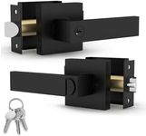 Mega Handles - ROBELL Entry Single I Entry Lever Door Handle and Single Cylinder Deadbolt Lock and Key Combo Pack - Heavy Duty Square Locking Lever Set for Left or Right-Handed Doors - Matte Black