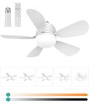 HK Ceiling Fan with Light and Remote,21 Inch, 5 Speeds Powerful, E26 & E27 Base 3 Colors 3000K-6500K Dimmable Socket Fan with Light for Living Room/Bathroom/Bedroom/Kitchen,1800 Lumens, White