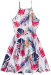 OYOANGLE Girl's Casual Boho Floral Print Sleeveless A-Line Swing Cami Hawaiian Dress Sundress Pink Print 9Y