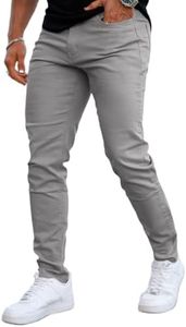 GINGTTO Grey Jeans Men Skinny Slim Fit Elastic Waist Tapered Leg Designer Pants(34W x 30L, Grey)