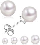 KRKC Pearl Earrings, Round White AAAA+ Freshwater Real Pearl Earrings for Women, 14k White Gold Earrings, Hypoallergenic Earrings with Handpicked Genuine Cultured Pearls, Classic Bridal Stud Earrings, Gifts For Girls Wife, 7.0-7.5mm