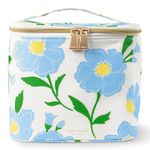 kate spade new york Insulated Lunch Tote, Small Lunch Cooler, Thermal Bag with Double Zipper Close and Carrying Handle, Blue and White, Sunshine Floral, Blue, White, M