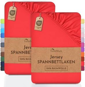 NatureMark Jersey Fitted Sheets, 100% Cotton, Many Sizes and Colours, Brand Quality, STANDARD 100 by OEKO-TEX® Certified, 90 x 200 cm, 100 x 200 cm, Red, Pack of 2
