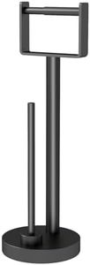 YUMORE Toilet Paper Holder Stand with Storage Weighted Base, Matte Black | Bathroom Floor Toilet Paper Roll Holder Free Standing for 3 Rolls, Bath Stainless Steel Extra Tissue Holder