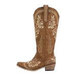 blingqueen Metalllic Boots Cowboy Boots for Women Embroidered Cowgirl Boots Zip Up Knee High Boots Wide Calf Boots Block Chunky Heel Studded Diamond Heel Crystal Rhinestone Western Boots Brown Size 12