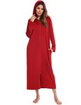 Veseacky Womens Zip Up Soft Cotton Robe with Hoodied Long Soft Bathrobe House Coat (M,Wine Red)…