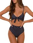 Blooming Jelly Women's High Waisted Bikini Swimsuit Tie Knot Two Piece Bathing Suits (Small, Polka dot)