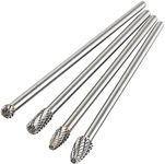 AYSUM 6-Inch Long Carbide Rotary Burr Set 6 mm (0.25 inch) Shank Long Reach Double Cut Tungsten Carbide Rotary File Set Fits Rotary Tool for Woodworking Drilling Carving Engraving, 4pcs