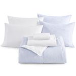 King Size Comforter Set Washed - 7 Pieces King Size Bed in A Bag, Bedding Sets with Comforters, Sheets, Pillowcases & Shams - Ticking Stripe - Blue