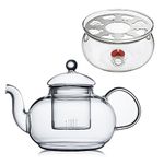 CnGlass 33.8oz Glass Teapot with Removable Infuser,Stovetop Safe Tea Kettle with Glass Tea Warmer 5.3 in/13.5cm Diameter